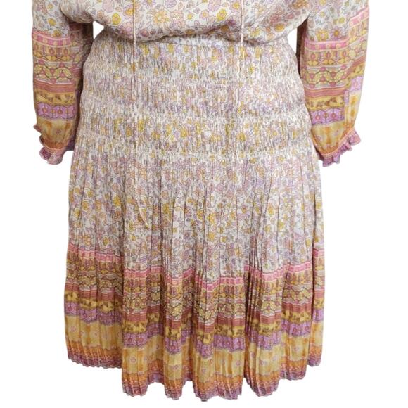 XS Anthro Current Air Boho Pleated Floral Peasant Dress, White, Yellow, & Pink - Picture 4 of 6